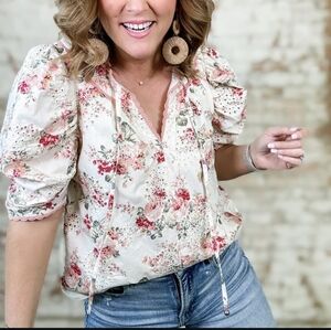 Entro Floral Blouse with Pink and Cream Accents